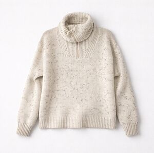 Cozy Soft Zipper Cowl Neck Shrug Cream Fleck Sweater Medium C & C CaliFornia